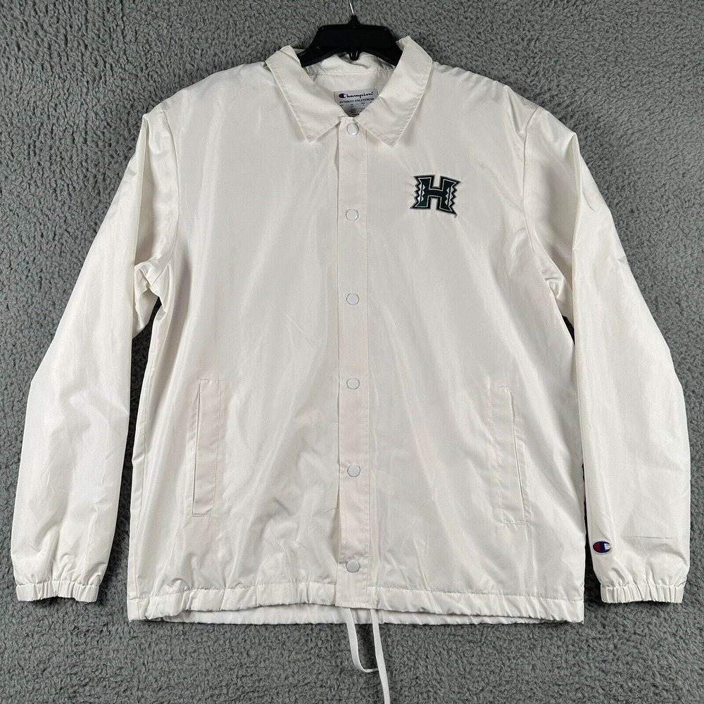 Champion‎ Jacket University Of Hawaii Mens Large White Windbreaker Coaches NCAA